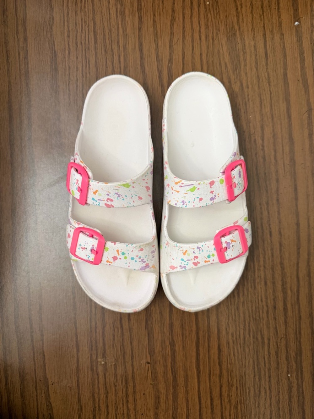 Kids White Sandal with Pink Buckles - Casual Slip-On
